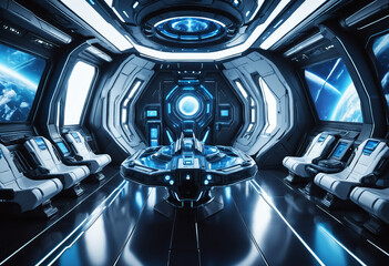 Futuristic spaceship interior. Generative AI