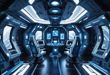 Futuristic spaceship interior. Generative AI