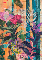 mix media tropical collage background
