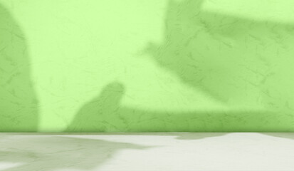 Green Bg Kitchen Background Floor Backdrop Empty Counter Podium Environment Shadow Leaves Plant Minimal Desk Studio Room Wall Pattern Abstract 3d Summer spring Table Space Marble Mockup Presentation.