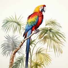 multi colored macaw perching on branch in tropical forest