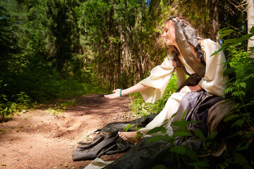 Beautiful seductive dryad. Pagan spirit of the forest. Portrait of beautiful dryad. Fairy who loves...