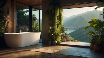 Spacious Bathroom With Tub and Large Window