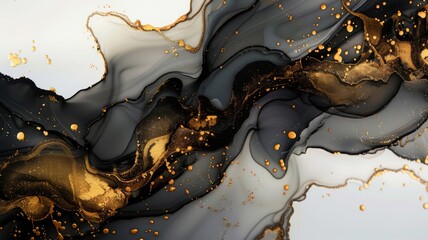 Black and gold alcohol ink, black and white pattern, alcohol ink painting, abstract artwork, Gold abstract black marble background, luxury wallpaper