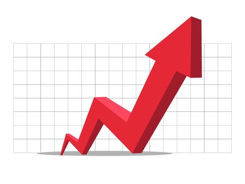 red 3D arrow going up graph vector illustration represents business profit economic boom financial grow
