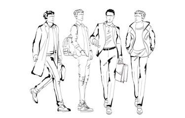 Vector Fashion man set. Sketch of a fashion man in a jacket on a white background. Autumn man. Street style