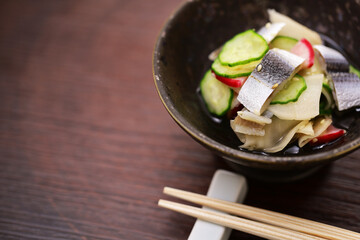A vinegared dish of Scaled sardine (Japanese name is Sappa or Mamakari). Japanese food
