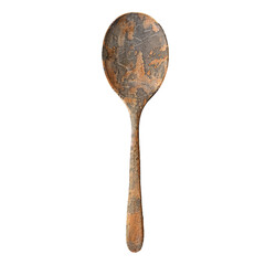 weathered wooden spoon isolated on transparent background, png