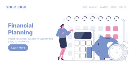 Financial Planning. Web Landing Page Design. Flat Cartoon Vector Illustration. Vector illustration, suitable for web landing page, ui, mobile app
