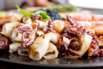 Roasted Mixed Seafood platter. Mediterranean