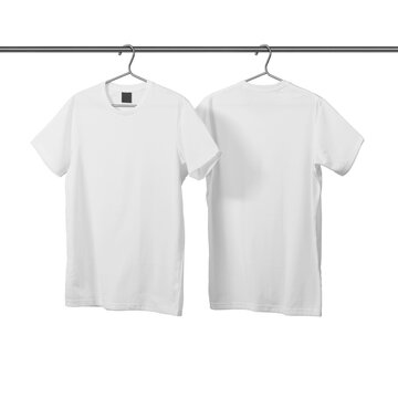 Front side & back side T-Shirt mockup template with clothes hanger, PNG transparency with shadow