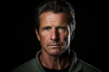 Portrait of a handsome middle-aged man over black background. - obrazy, fototapety, plakaty