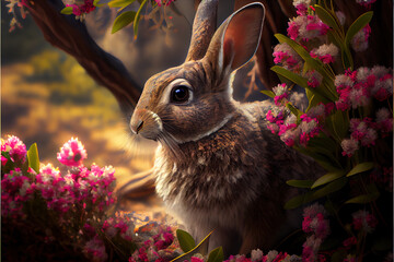 Spring background with flowers. AI render.