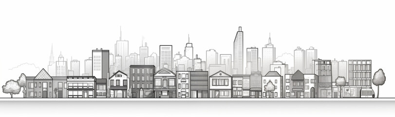 Cityscape skyline sketch illustration vector. Large town panorama. 