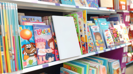 Shelves with Children's Books in a Bookstore Mock Up. Suitable for book sale project.