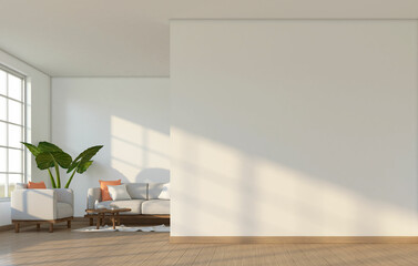 Modern japan style empty room with white set sofa and white wall. 3d rendering
