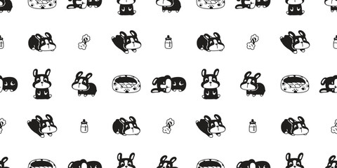 dog seamless pattern french bulldog vector running sleeping puppy pet cartoon doodle bed milk bottle gift wrapping paper tile background repeat wallpaper scarf isolated design