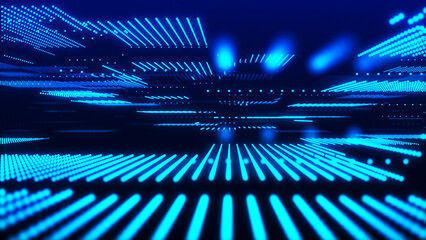 Futuristic hi-tech illustration. Concept of data transmission in cyberspace. Science technology background. Matrix. Binary code. Big data visualization. 3D rendering