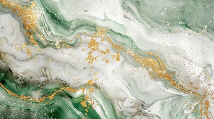 marble texture with abstract green, white, glitter and gold background alcohol ink colors