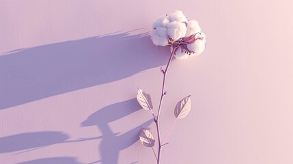 Minimalism Flatlay Composition with Overhead Cotton Flower on Pastel Pale Purple Background AI...