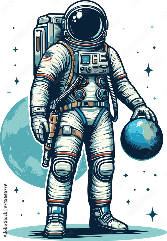 Wall mural astronaut in spacesuit with earth vector illustration