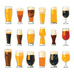 Beer glass. Set icons of beer mugs and glasses with various beer sorts, vector illustration