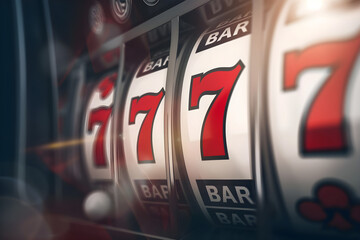 Slotautomat mit drehenden Walzen, Slots, virtuelle Automatenspiele, Casino, Glücksspiel, erstellt mit generativer KI - 745666530
