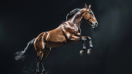 Horse jump on a black background. Flying animal. - obrazy, fototapety, plakaty