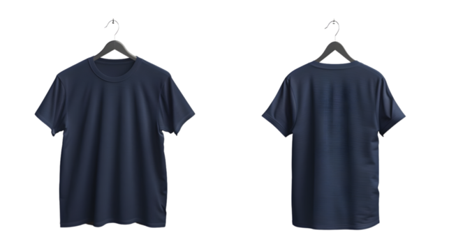 Blank navy blue t-shirt mockup, front and back view on white background - Powered by Adobe