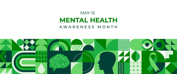 Mental Health Awareness Month. Raising awareness of mental health campaign. Geometric modern style. Vector concept design