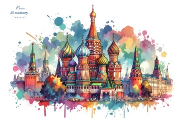 Selbstklebende Fototapeten Moscow's Kaleidoscope - The St. Basil's Cathedral in Watercolors © Khemjira