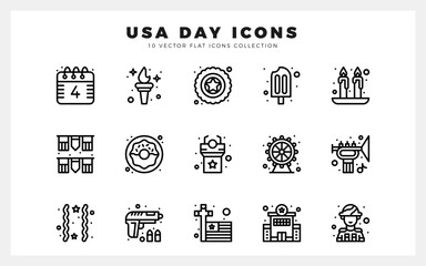 15 USA Lineal icon pack. vector illustration.