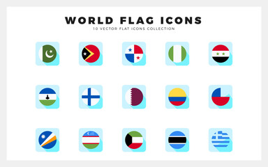 15 World Flags circle. icons Pack. vector illustration.