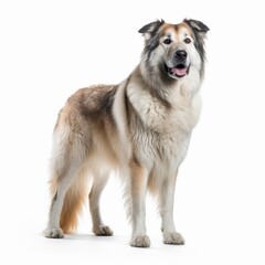 A Maremman Shepherd, a working dog breed, stands in front of a white background