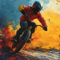 BMX Rider Freestyler Illustration with Colorful Splash Paint. Mountain Biker Riding a Bicycle