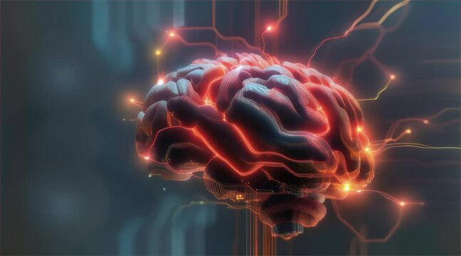 The brain bathed in processor light represents the melding of human intelligence with artificial learning capabilities