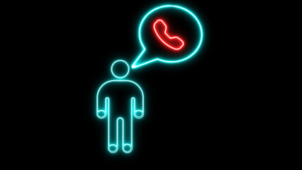 Neon sign person with phone call bubble animated on a black background.