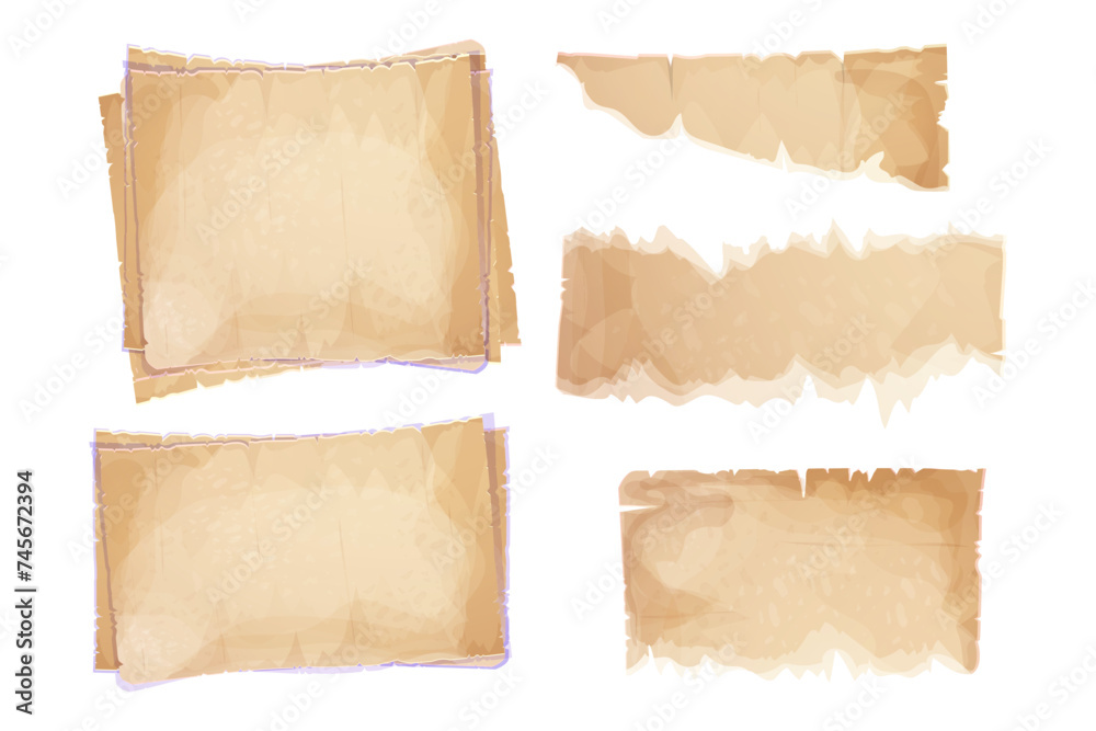 Canvas Prints set parchment paper, torn pieces, old sheets , textured empty notes isolated on white background. ga