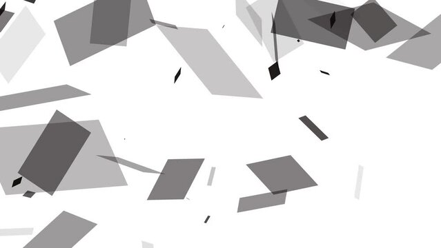 Abstract geometric background with floating grey shapes animated on a white backdrop.