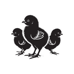 Adorable Black Vector Baby Chicks Silhouette: Perfect for Easter Crafts, Designs, Cards, and Decorative Projects. Baby Chicks Vector Silhouette.