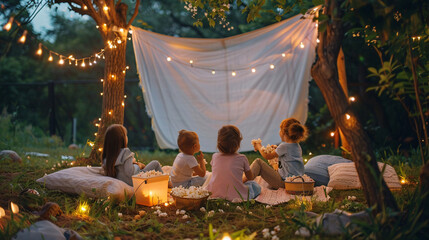photo of a backyard movie night under the stars