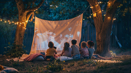 Obraz na płótnie Canvas photo of a backyard movie night under the stars