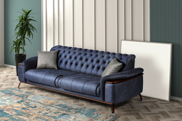 3d render modern sofa in living room. corner view 