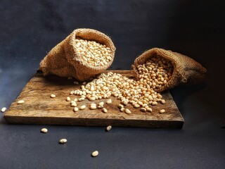 Yellow food soybeans in guni sacks