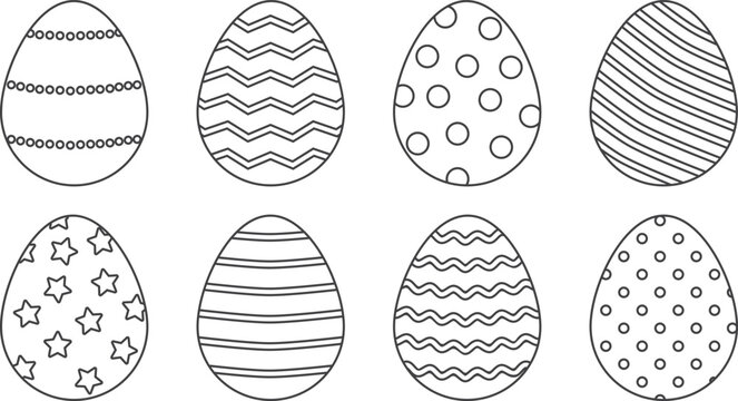 Easter egg vector line icon, black silhouette doodle symbol outline design, spring eggs pattern, cute decoration element isolated on white background. Traditional religion holiday illustration