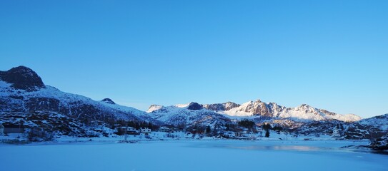 Beautiful snow mountain during winter season at Norway. 