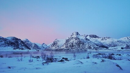 Beautiful snow mountain during winter season at Norway. 
