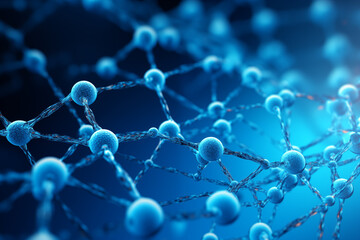 Futuristic blue-hued nano tech concept with glowing lattice-like structures, symbolizing biotechnology advances and singularity - obrazy, fototapety, plakaty