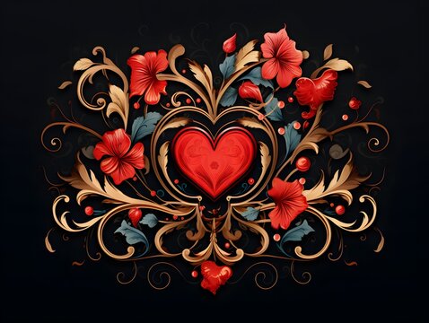 Heart with decorative elements like swirls, hearts, or floral motifs