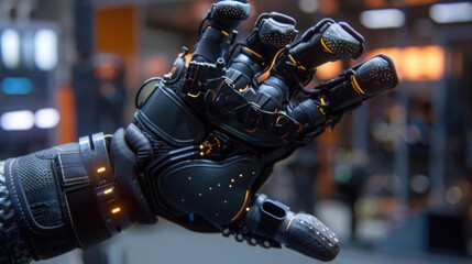 A close-up of a sophisticated robotic hand with articulated fingers, showcasing the latest in robotics technology and artificial dexterity.